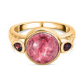 Norwegischer Thulit, Rhodolith Granat Ring, 925 Silber vergoldet, (Größe 17.00) ca. 5.63 ct