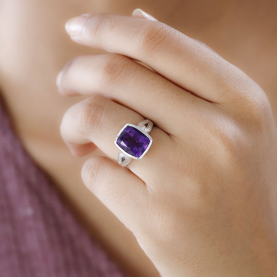 Lusaka Amethyst Ring, 925 Silber platiniert, ca. 4.94 ct