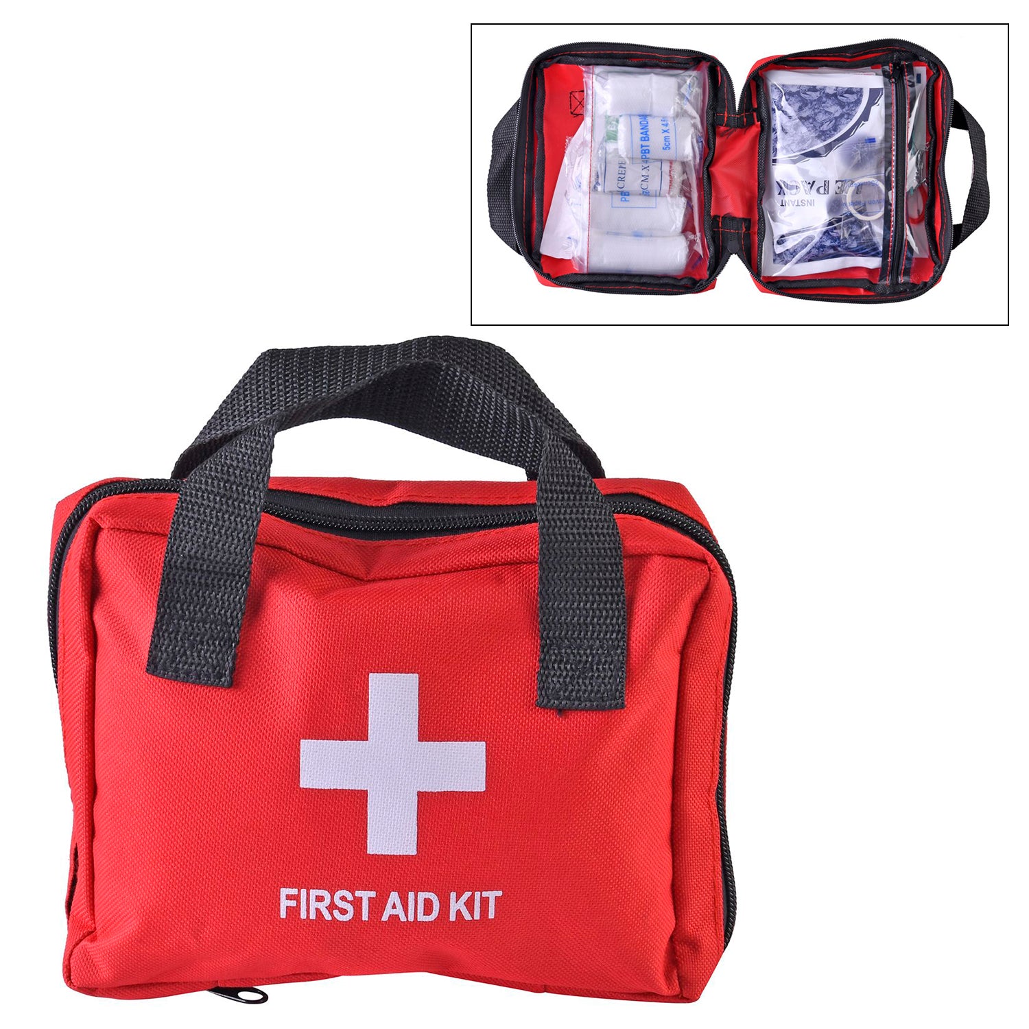 Kompaktes Erste-Hilfe-Set (90 Teile): Für Auto & Zuhause - Verbände, Augenkapseln, Kühlpacks. Inkl. Dreiecksverband & elastische Binden