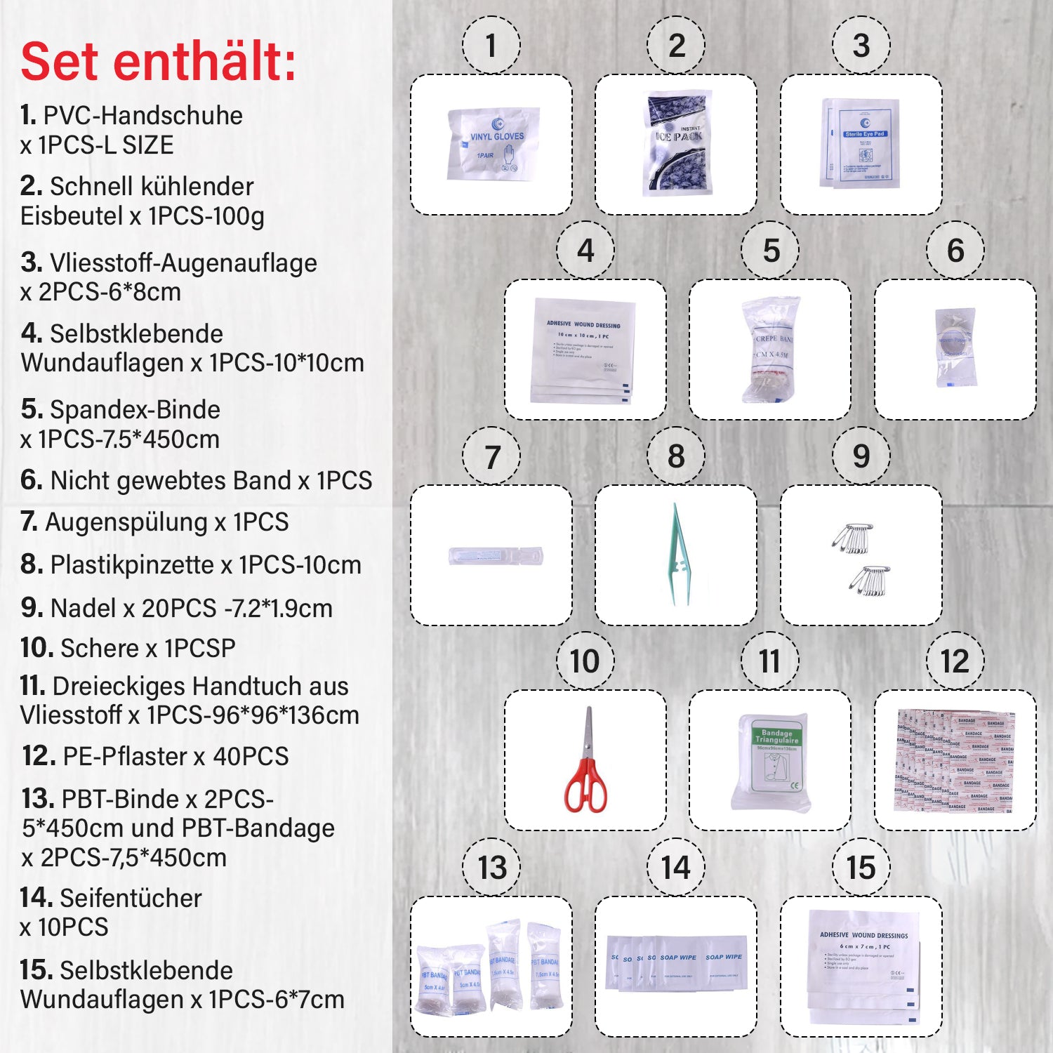 Kompaktes Erste-Hilfe-Set (90 Teile): Für Auto & Zuhause - Verbände, Augenkapseln, Kühlpacks. Inkl. Dreiecksverband & elastische Binden