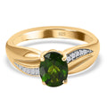 Natürlicher Chromdiopsid, weißer Zirkon Ring, 925 Silber vergoldet, (Größe 17.00) ca. 1.56 ct