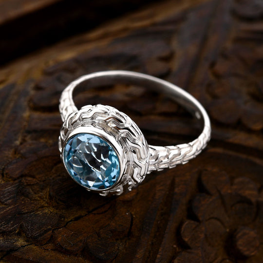 Royal Bali - Himmelblauer Topas Ring, 925 Silber ca. 3.54 ct