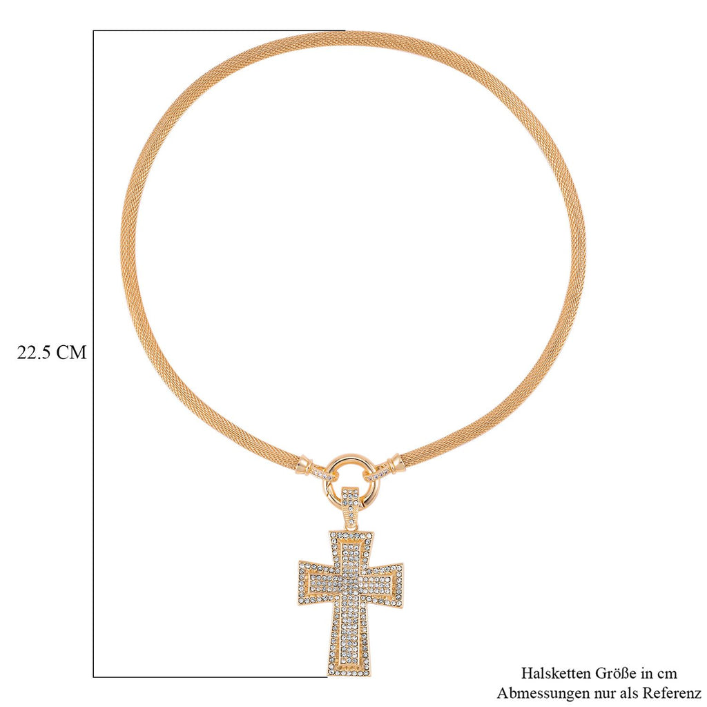 Kreuz Weiße Kristall Halskette, ca. 50 cm