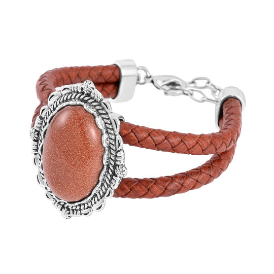 Goldenfluss Leder Armband, ca. 19 cm,  Antik-silber-Plattierung ca. 7.00 ct