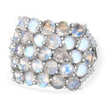 Premium Regenbogen Mondstein, weißer Zirkon Ring, 925 Silber platiniert, (Größe 17.00), ca. 7.92 ct