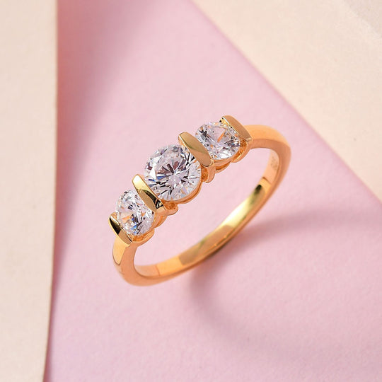 Zirkonia Ring, 925 Silber vergoldet, , ca. 1.78 ct