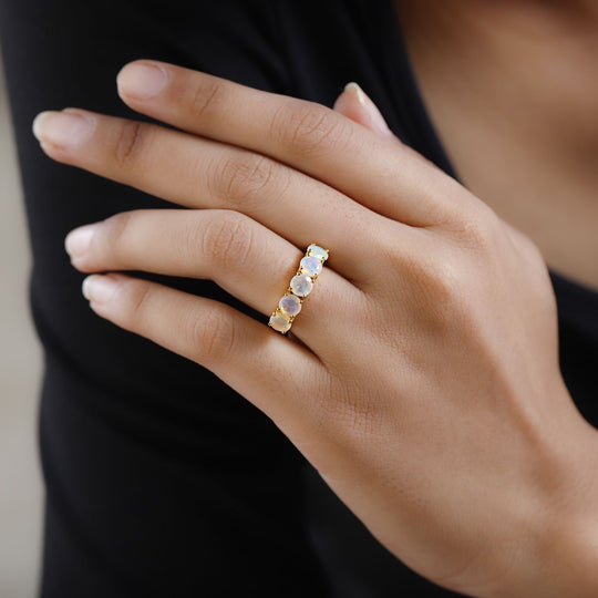 Natürlicher, äthiopischer Welo Opal Ring, 925 Silber Gelbgold Vermeil ca. 1.59 ct