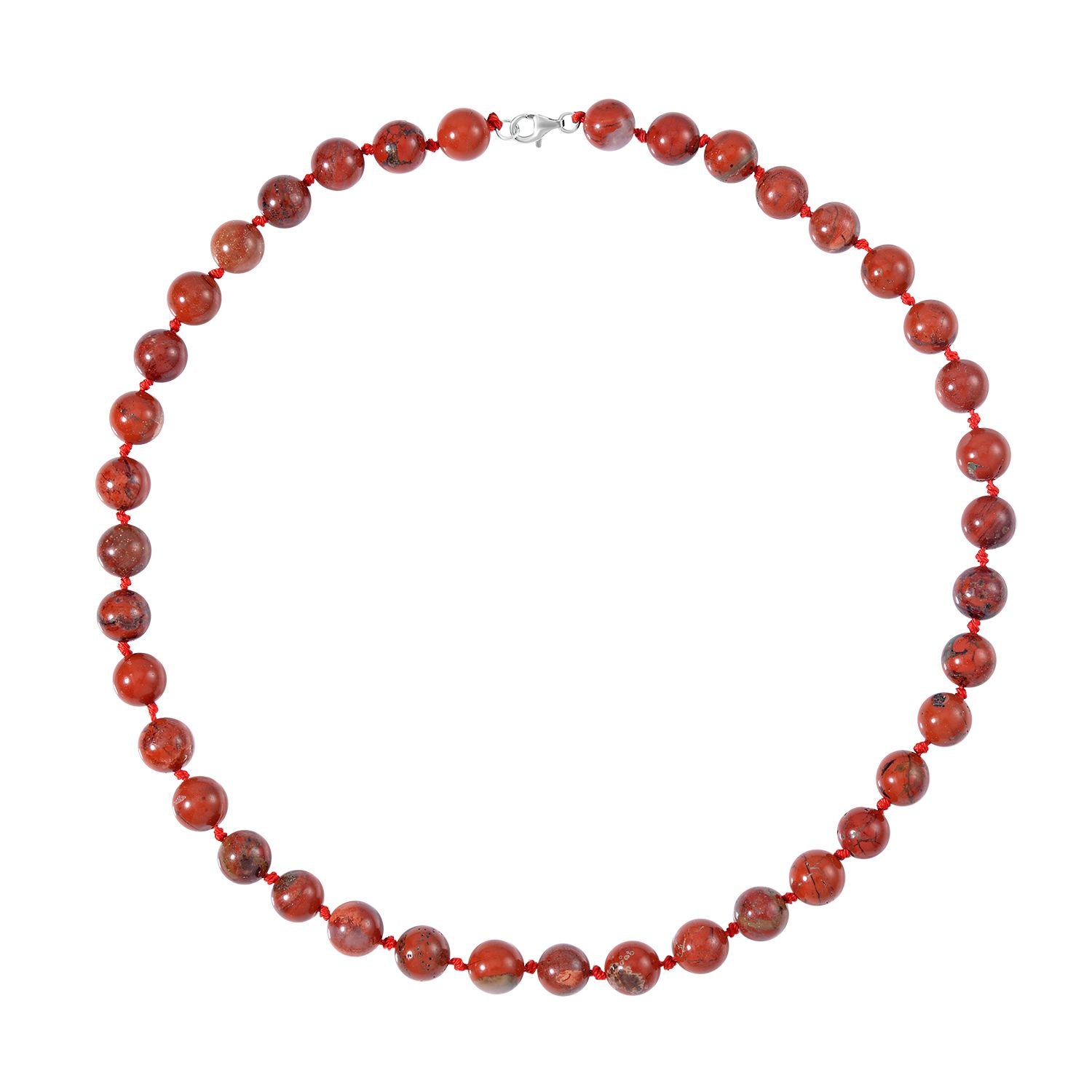 Roter Jaspis Halskette, (9-11mm), ca. 50 cm, 925 Silber, ca. 276.50 ct