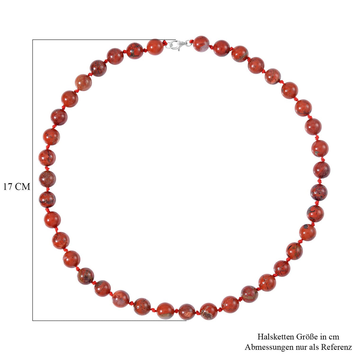 Roter Jaspis Halskette, (9-11mm), ca. 50 cm, 925 Silber, ca. 276.50 ct