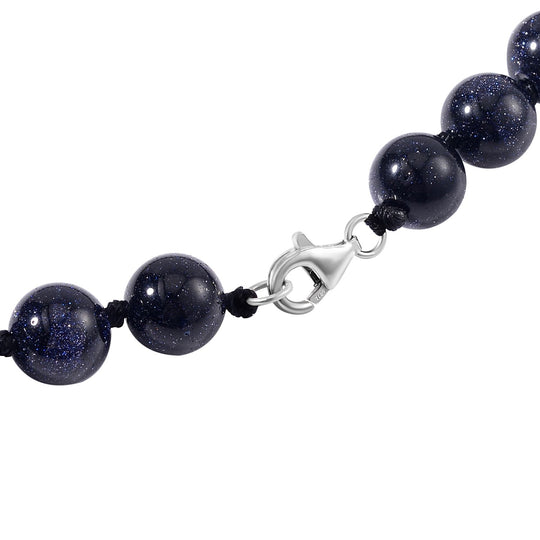 Blauer Sandstein Halskette, (9-11mm), ca. 50 cm, 925 Silber, ca. 276.50 ct