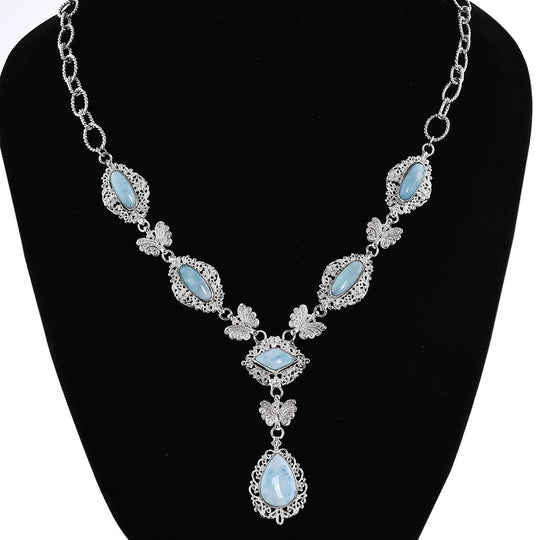 Royal Bali Kollektion- Larimar Halskette, 50 cm, 925 Silber -31,86 ct.