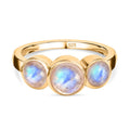 Premium Regenbogen Mondstein Ring, 925 Silber vergoldet, (Größe 21.00) ca. 2.15 ct