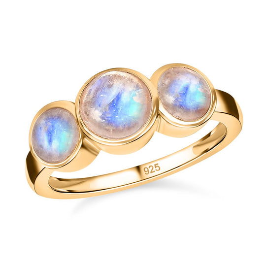 Premium Regenbogen Mondstein Ring, 925 Silber vergoldet, ca. 2.15 ct