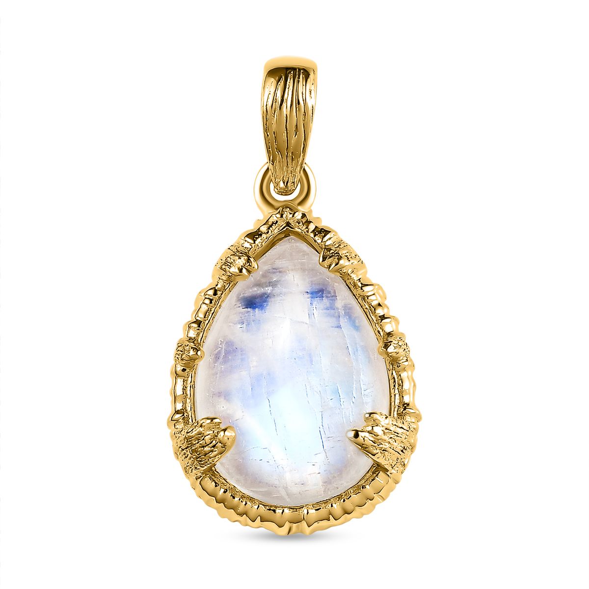 AA Premium Regenbogen Mondstein Anhänger, 925 Silber Gelbgold Vermeil, ca., Mond und Stern muster 5.78 ct
