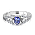 AAA Tansanit, weißer Zirkon Ring, 925 Silber platiniert, (Größe 20.00), ca. 1.20 ct