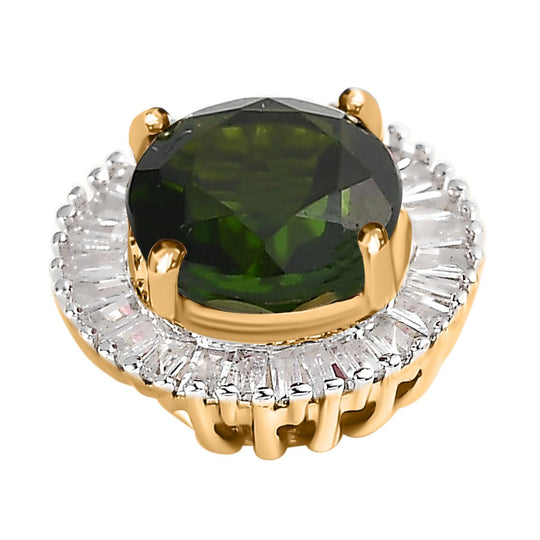 AAA Natürlicher Chromdiopsid, Weißer Diamant Anhänger, 375 Gold ca. 1.04 ct