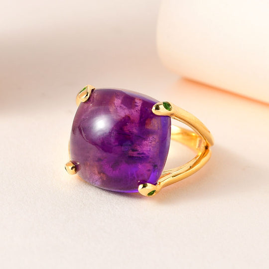 GP Spezial Kollektion - Afrikanischer Amethyst, Kanchanaburi Blauer Saphir Ringe 925 Silber Gelbgold Vermeil ca. 14.25 ct
