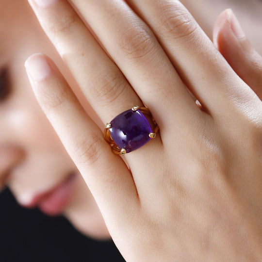 GP Spezial Kollektion - Afrikanischer Amethyst, Kanchanaburi Blauer Saphir Ringe 925 Silber Gelbgold Vermeil ca. 14.25 ct