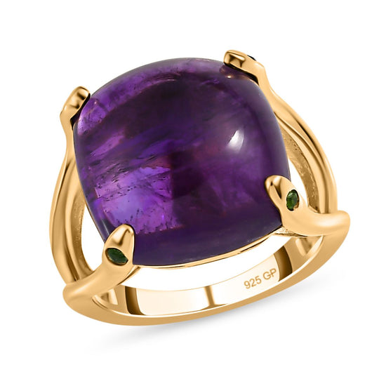 GP Spezial Kollektion - Afrikanischer Amethyst, Kanchanaburi Blauer Saphir Ringe 925 Silber Gelbgold Vermeil ca. 14.25 ct