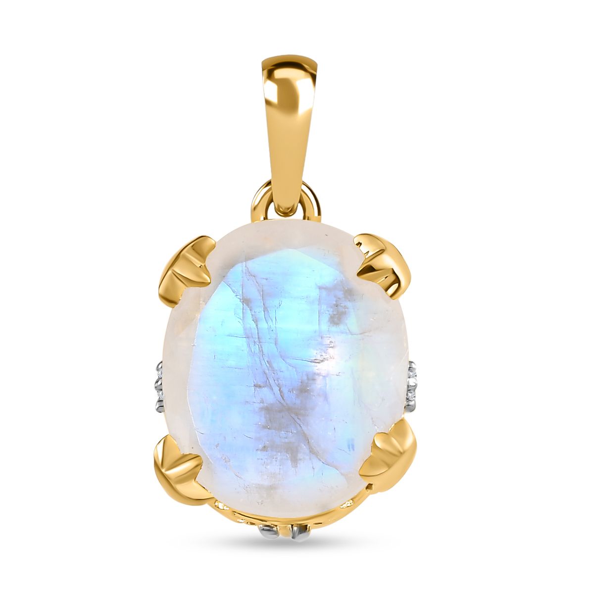 Premium Regenbogen Mondstein, weißer Zirkon Anhänger, 925 Silber vergoldet, ca. 4.87 ct