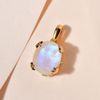 Premium Regenbogen Mondstein, weißer Zirkon Anhänger, 925 Silber vergoldet, ca. 4.87 ct