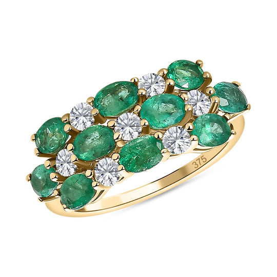 AAA Kagem sambischer Smaragd und Moissanit Ring, 375 Gold , ca. 2.15 ct