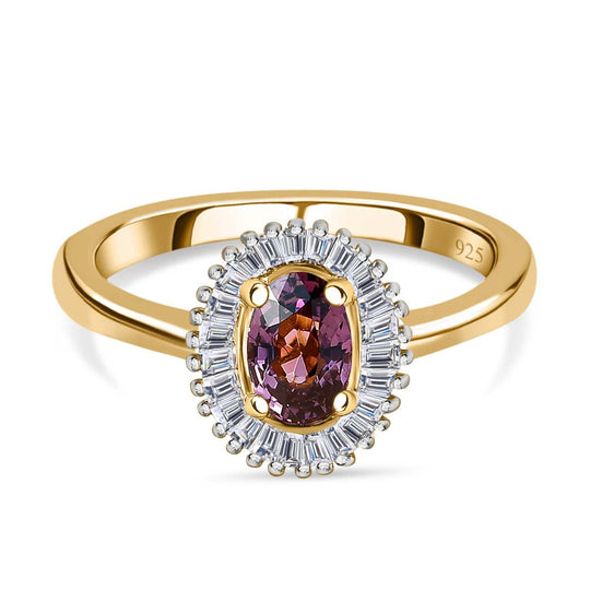 AA Lavendel-Spinell, weißer Diamant Ring, 925 Silber Gelbgold Vermeil, (Größe 20.00) ca. 0.70 ct