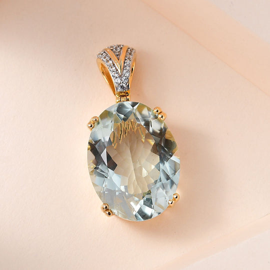 AA Prasiolith, weißer Zirkon Anhänger, 925 Silber Gelbgold Vermeil, ca. 29.17 ct