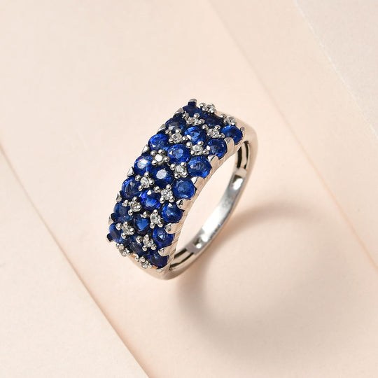 Kaschmir Kyanit, Weißer Zirkon Ring, 925 Silber platiniert ca. 2.57 ct