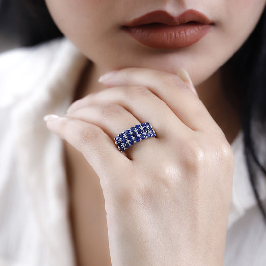 Kaschmir Kyanit, Weißer Zirkon Ring, 925 Silber platiniert ca. 2.57 ct