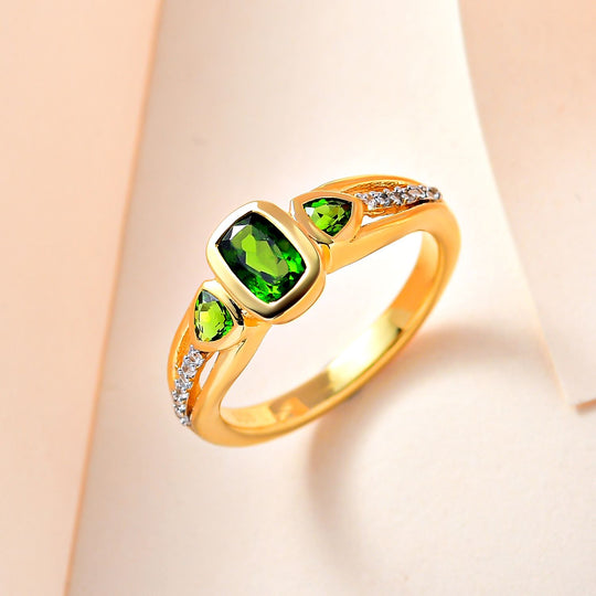 Natürlicher Chromdiopsid Ring, 925 Silber vergoldet (Größe 18.00) ca. 0.86 ct
