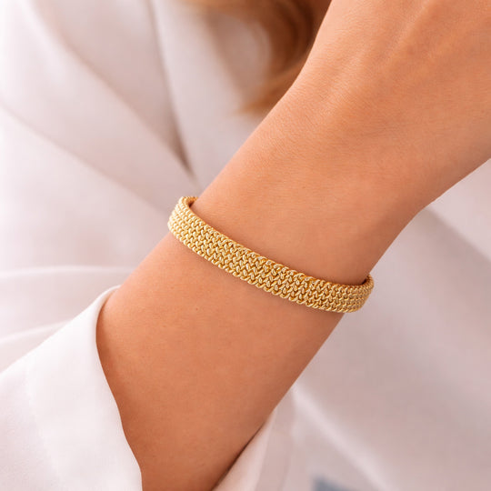 Geflochtenes Designer- Armreif ca. Flexibles cm ca. 20,50g, goldfarben