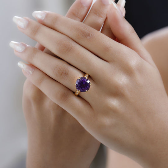 Afrikanischer Amethyst, weißer Zirkon Ring, 925 Silber Gelbgold Vermeil ca. 7.20 ct