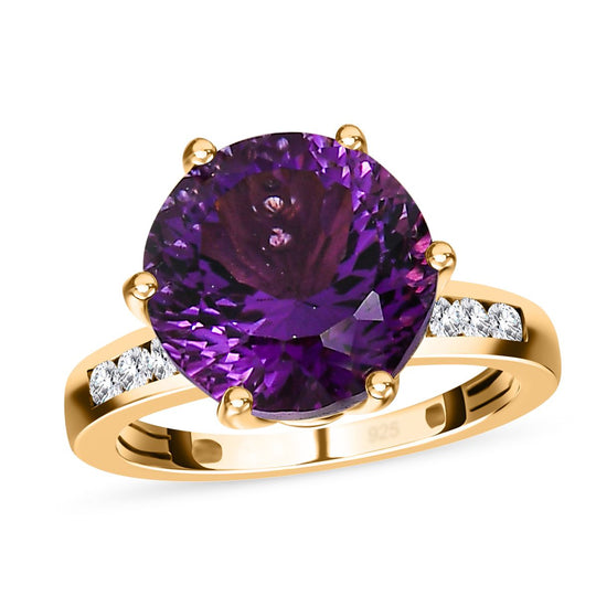 Afrikanischer Amethyst, weißer Zirkon Ring, 925 Silber Gelbgold Vermeil ca. 7.20 ct