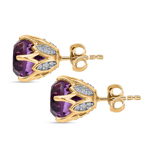 Afrikanischer Amethyst, Weißer Zirkon Ohrringe 925 Silber Gelbgold Vermeil ca. 8.24 ct