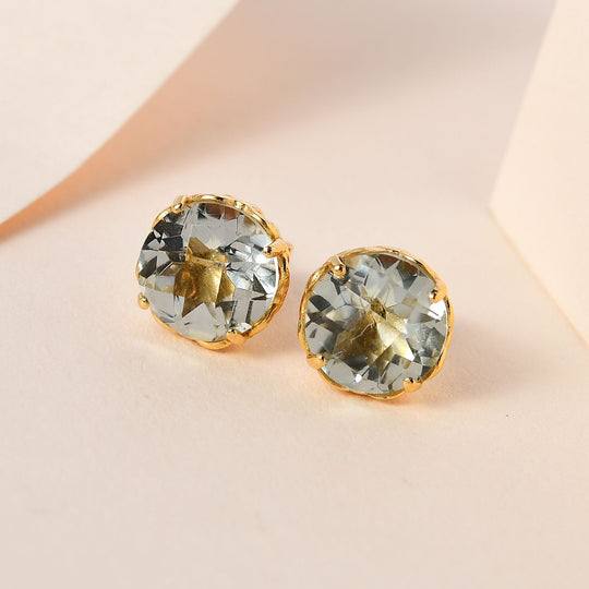 Prasiolith Ohrringe 925 Silber Gelbgold Vermeil ca. 3.76 ct