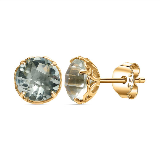 Prasiolith Ohrringe 925 Silber Gelbgold Vermeil ca. 3.76 ct