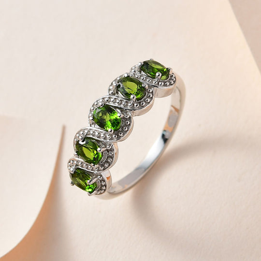 Natürlicher Chromdiopsid Ring, 925 Silber platiniert, ca. 1.00 ct