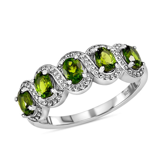 Natürlicher Chromdiopsid Ring, 925 Silber platiniert, ca. 1.00 ct
