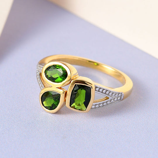 Natürlicher Chromdiopsid Ring, 925 Silber vergoldet ca. 1.46 ct