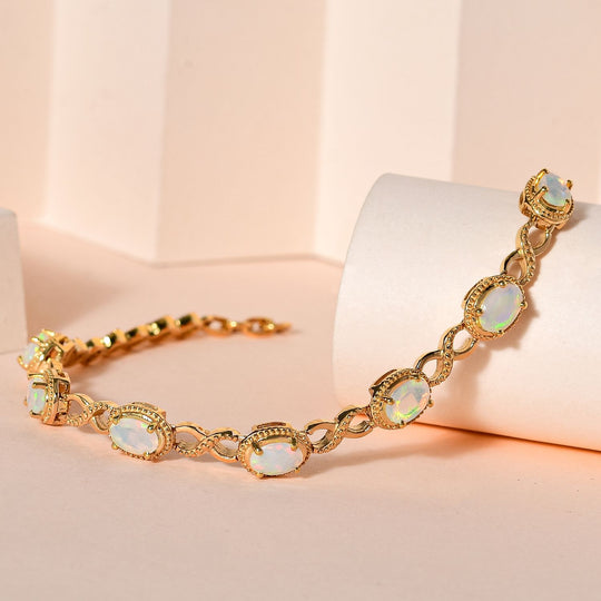 Natürlicher, äthiopischer Welo Opal Armband, ca. 19 cm, 925 Silber vergoldet, ca. 2.04 ct