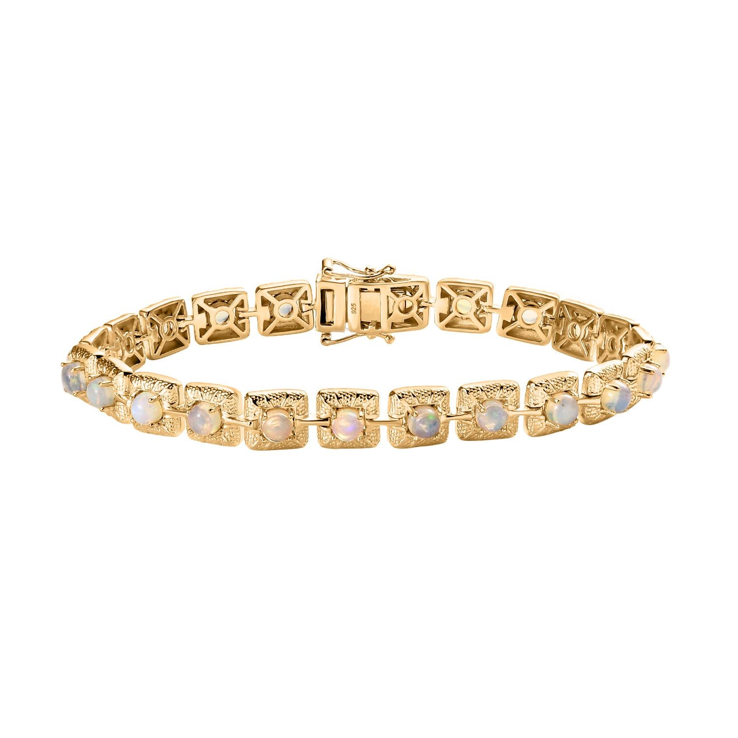 Natürlicher, äthiopischer Welo Opal Armband ca. 20 cm 925 Silber Gelbgold Vermeil ca. 4.29 ct
