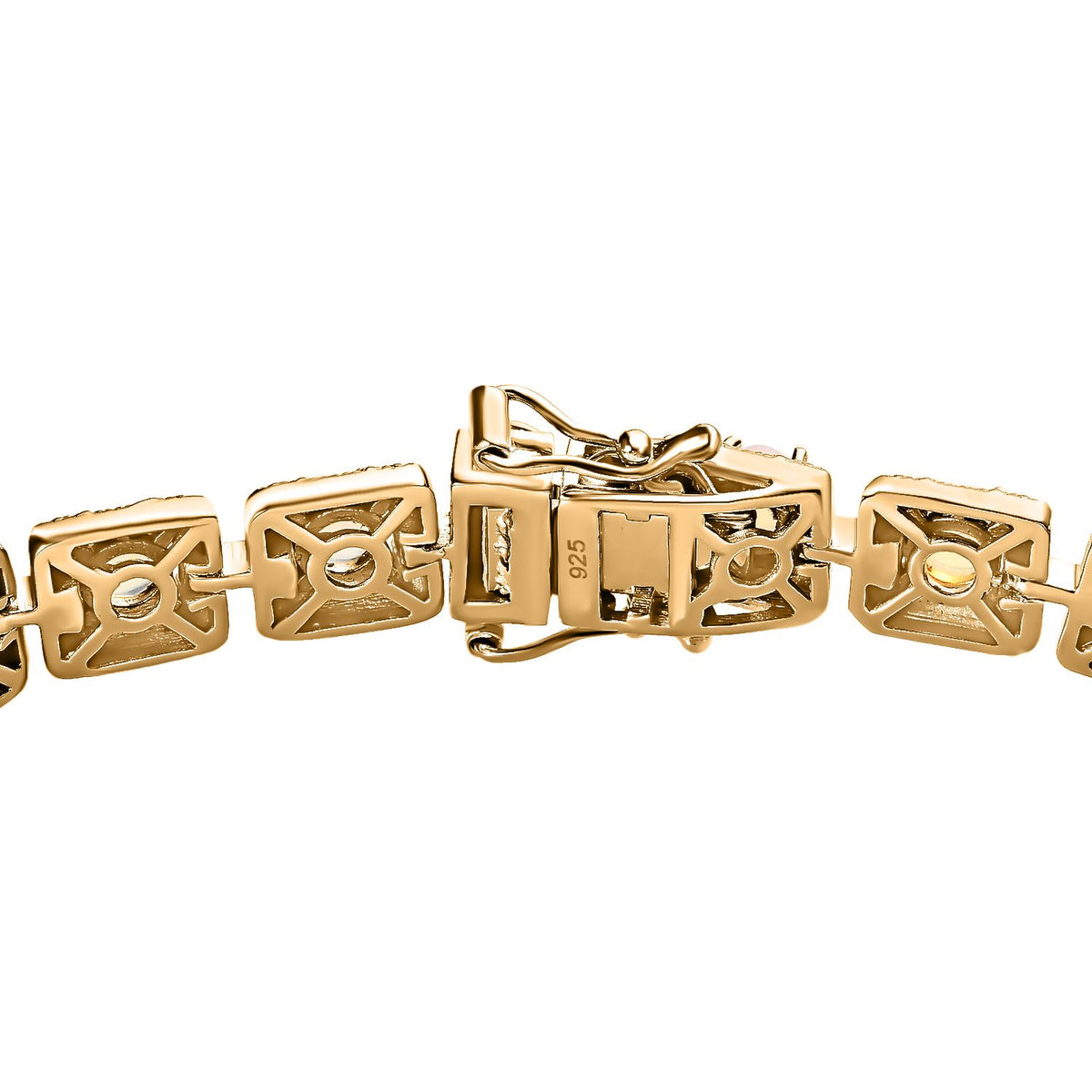 Natürlicher, äthiopischer Welo Opal Armband ca. 20 cm 925 Silber Gelbgold Vermeil ca. 4.29 ct