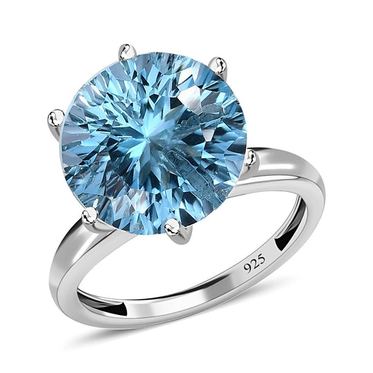 120 Facetten Himmelblauer Topas Ring, 925 Silber platiniert ca. 8.47 ct