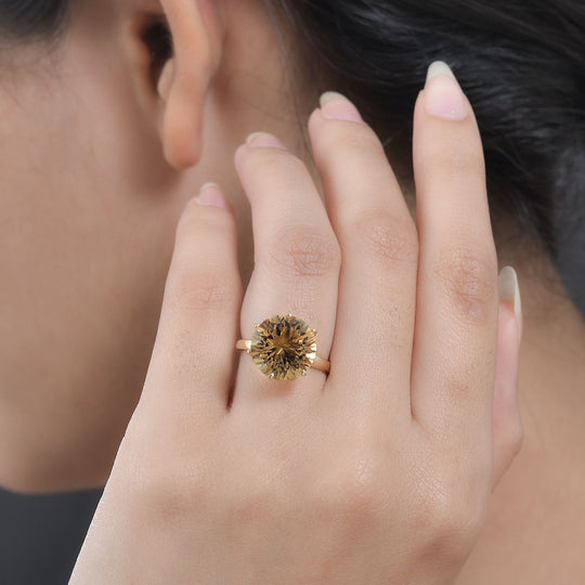 120 Facetten Citrin Ring, 925 Silber Gelbgold Vermeil ca. 6.36 ct