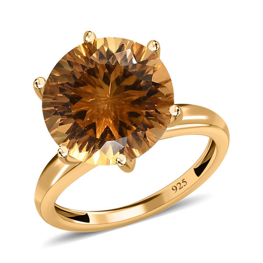 120 Facetten Citrin Ring, 925 Silber Gelbgold Vermeil ca. 6.36 ct