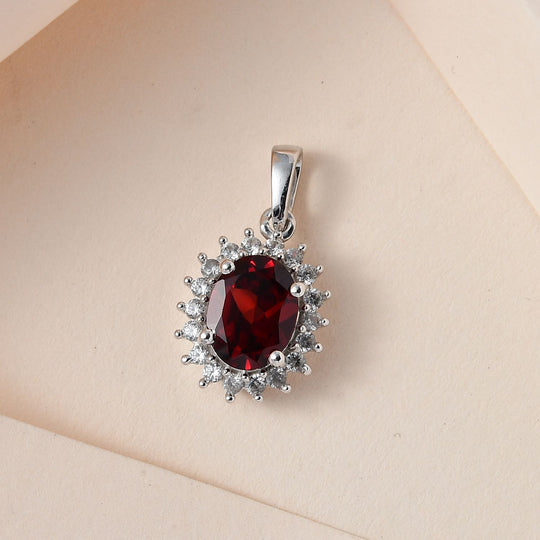 Natürlicher Mosambik Granat, weißer Zirkon Anhänger, 925 Silber rhodiniert ca. 2.30 ct
