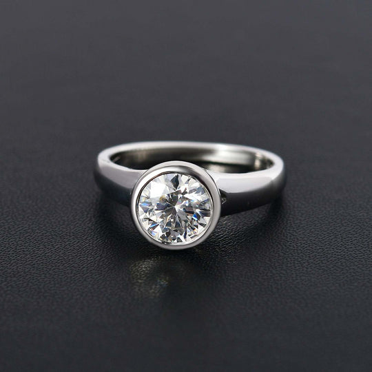 Moissanit Solitär Ring, 925 Silber platiniert, ca. 1.18 ct