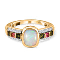 Natürlicher, äthiopischer Welo Opal, mehrfarbiger-Turmalin Ring, 925 Silber vergoldet (Größe 21.00) ca. 1.52 ct
