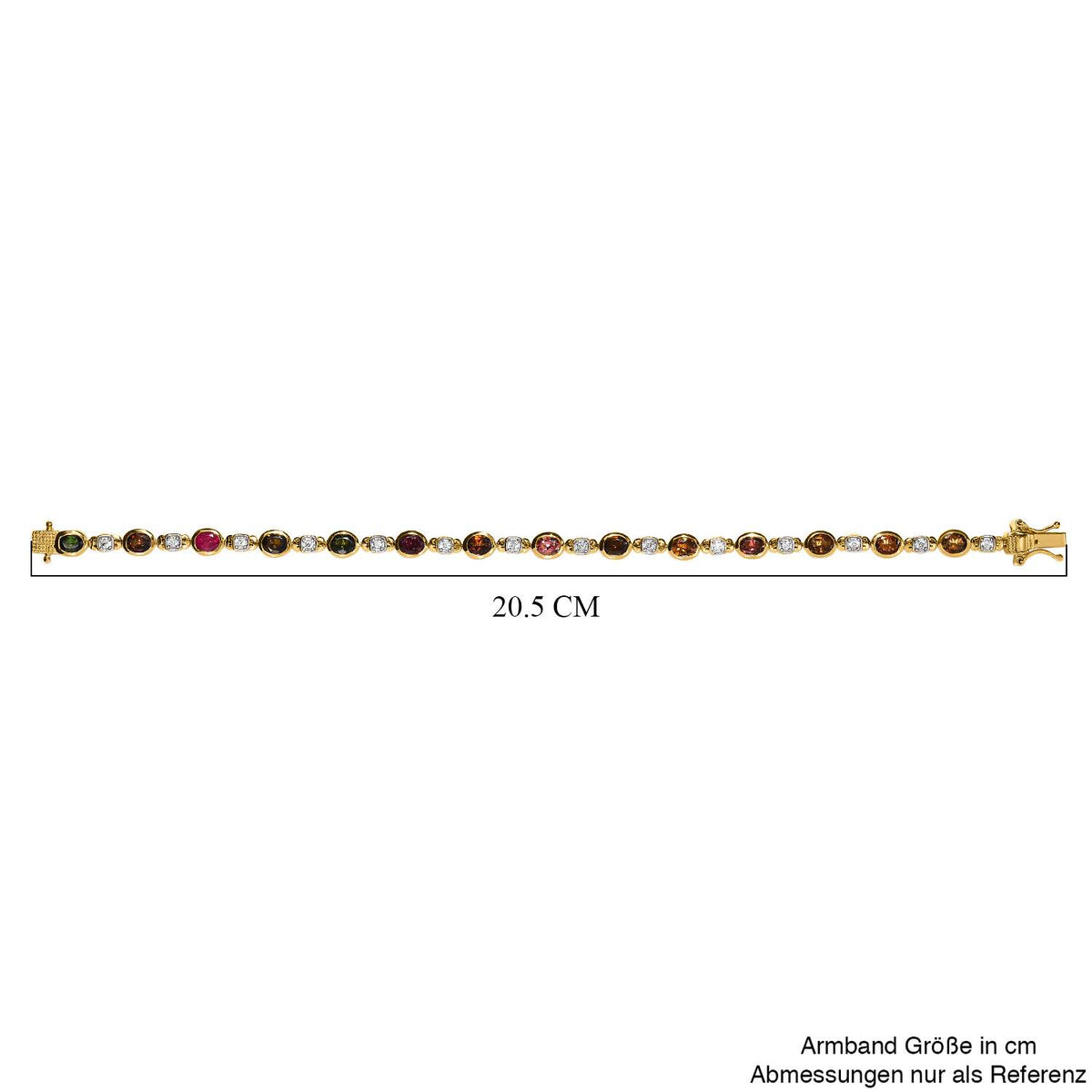 Mehrfarbiges-Turmalin, Weißer Zirkon Armband, ca. 19 cm 925 Silber vergoldet ca. 5.70 ct